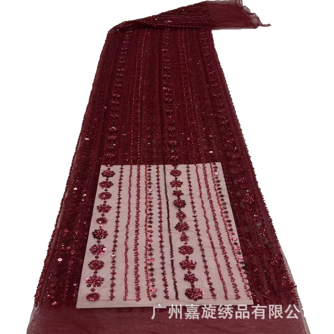 Tela de malla de aire de moda europea y americana de estilo pesado tubo de perlas esquinilla perlas clavado vestido de boda cheongsam vestido de tela