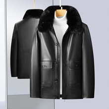 可脱卸加绒加厚爸爸装中长款皮衣男冬季外套中老年衣服冬装皮棉衣