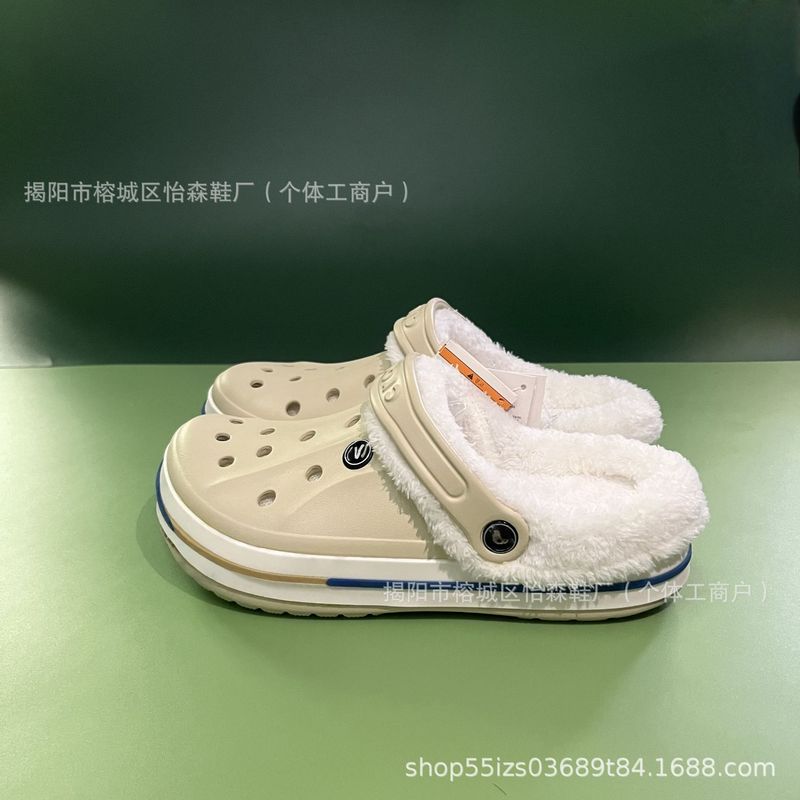 新款贝雅平底Cross洞洞鞋男女情侣休闲包头鞋加绒棉拖鞋可拆批发|undefined