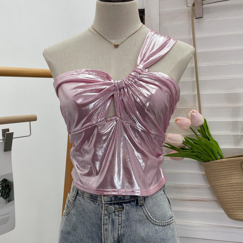 Real Shot Sexy Spice Girl Single Shoulder Small Sling Outer Wear Strapless Vest Women's Summer Hollow Shoulder Shirt 8658