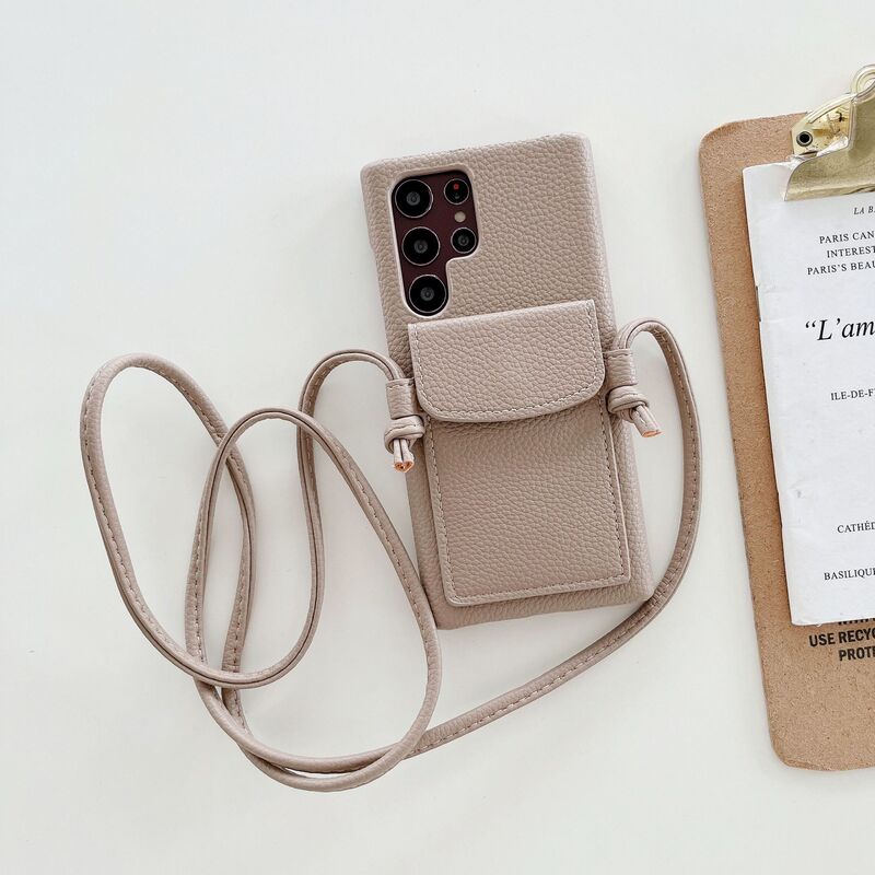 Casual Retro Pebbled Card Holder Diagonal Leather Mobile Phone Case Suitable for Samsung S25Ultra Mobile Phone Case S21 Set