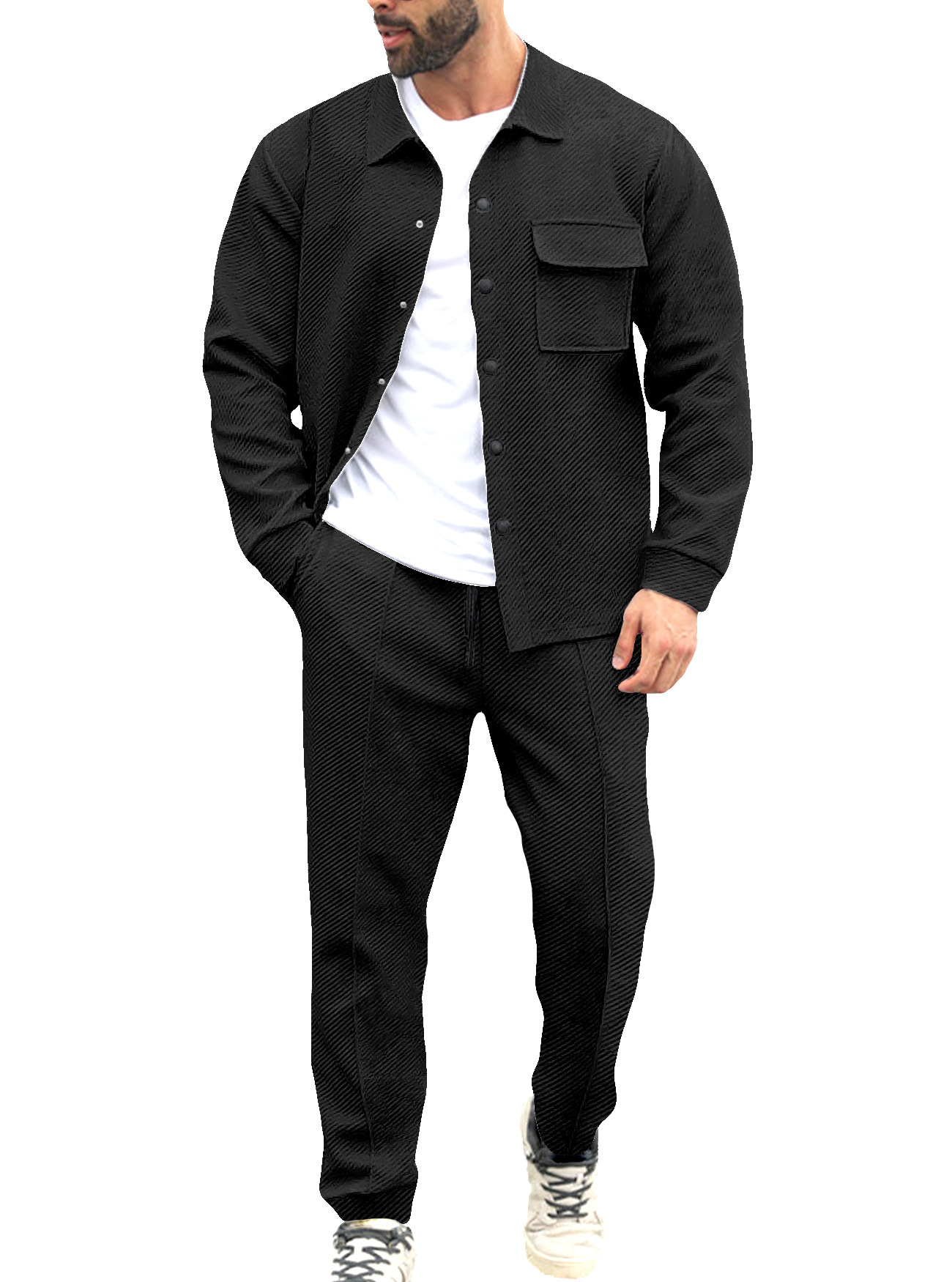 Nuevo otoño y invierno comercio exterior transfronterizo estilo americano pesado ropa de hombre retro casual jacquard con solapa hombre chaqueta delgada set