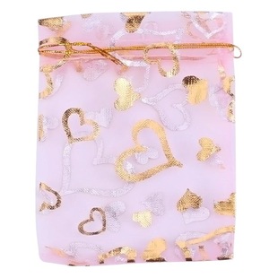 Manufacturer in stock gilding love organza drawstring packing bag cosmetics gift drawstring bag multi-size mesh bag
