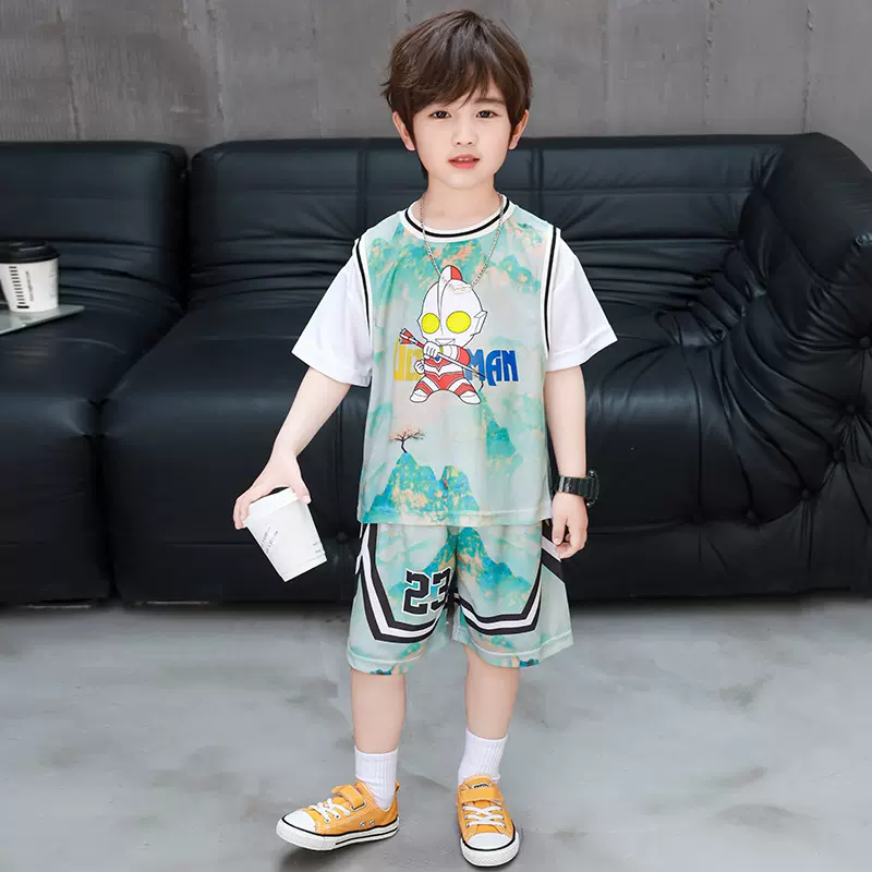 奥特曼衣服男童夏季套装2025新款薄款儿童夏装洋气运动速干篮球服