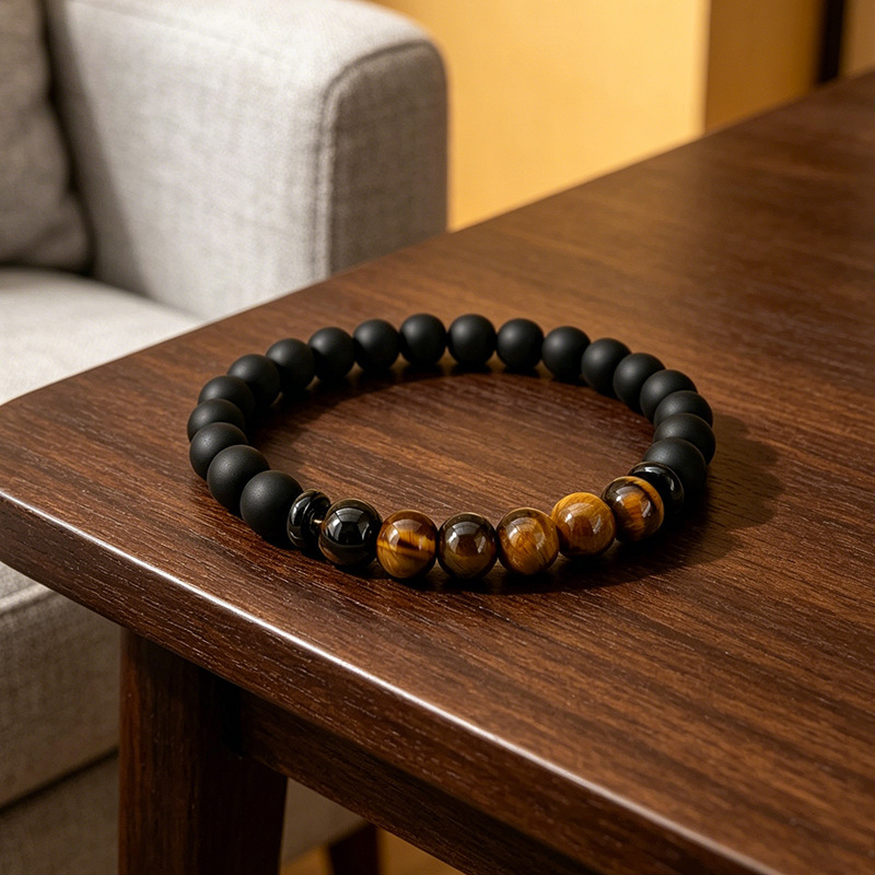 European and American Tiger Eye Stone Bracelet as a Friendship Birthday Gift for Friends, Black Matte Stone Sports-Style Personalized Jewelry for Men and Women European and American Tiger Eye Stone Bracelet as a Friendship Birthday Gift for Friends, Black Matte Stone Sports-Style Personalized Jewelry for Men and Women