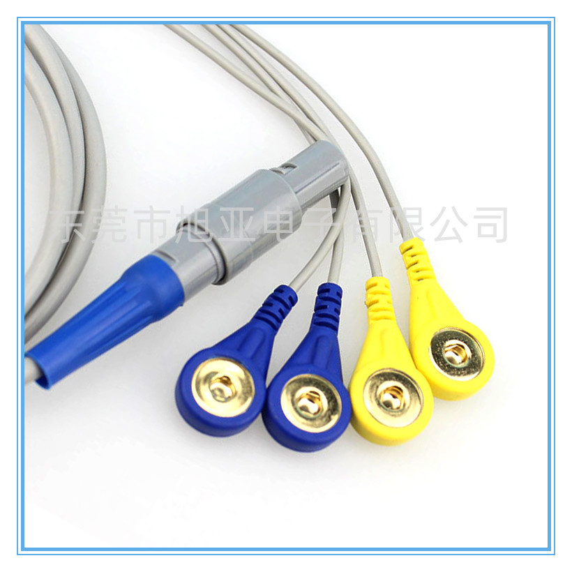 航空雷莫1P插头一拖四钮扣电极线电脑骨折 5芯18AWG医用导联线