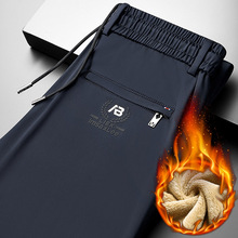 秋冬加绒休闲裤直筒加厚松紧腰男裤弹力长裤宽松印花高弹运动裤子
