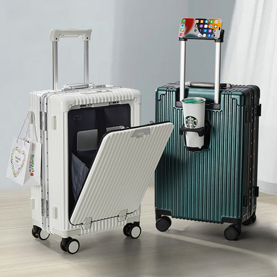 行李箱多功能USB充電登機旅行箱手機支架水杯架拉杆箱密碼箱