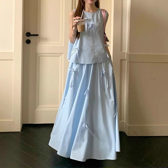 ファッションスーツ小衆立体蝶結びベスト婦人服夏高腰半身スカートa字スカート気質二点セット|undefined