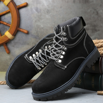 factory new pattern Plush cowhide Riding boots Work shoes Round Increase Captain Jack style Men's Boots