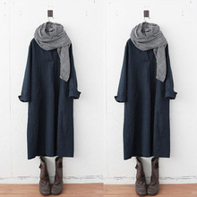 现货  2024秋冬新款连衣裙女日系休闲简约宽松过膝连衣裙