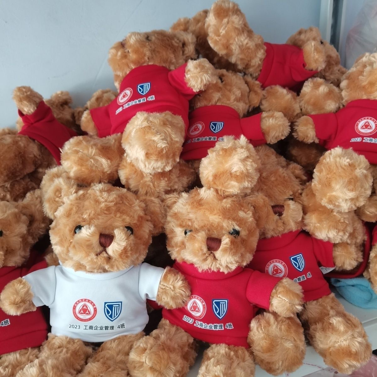 Camiseta de sangre de la escuela de muñecas de la compañía regalos juguetes de peluche ropa Teddy Bear muñeca LOGO personalizado