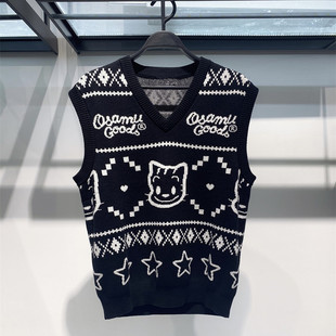 Fashion trendy men's Spring and Autumn New sweater vest versatile micro wide V-neck knitted vest B1ECC3229