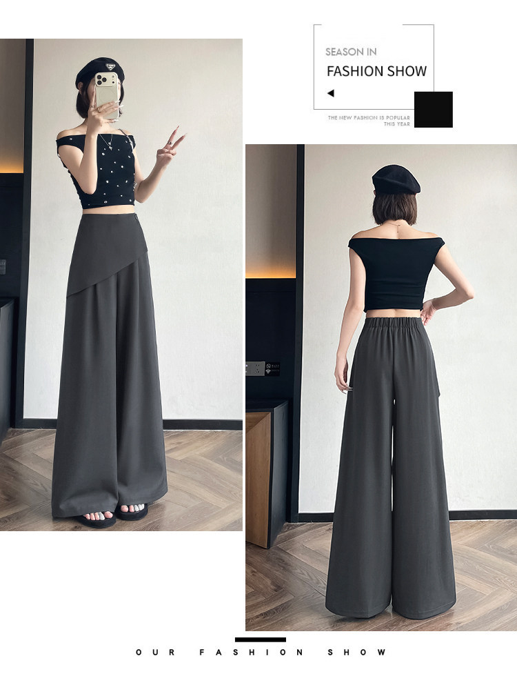 Quần culottes nữ ống rộng phối mảnh giả hai dây, cạp cao tạo dáng thon gọn — Xám kéo dài chi tiết 25