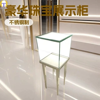 工厂定制豪华珠宝店室内设计金色不锈钢与玻璃展示柜展示配套设备