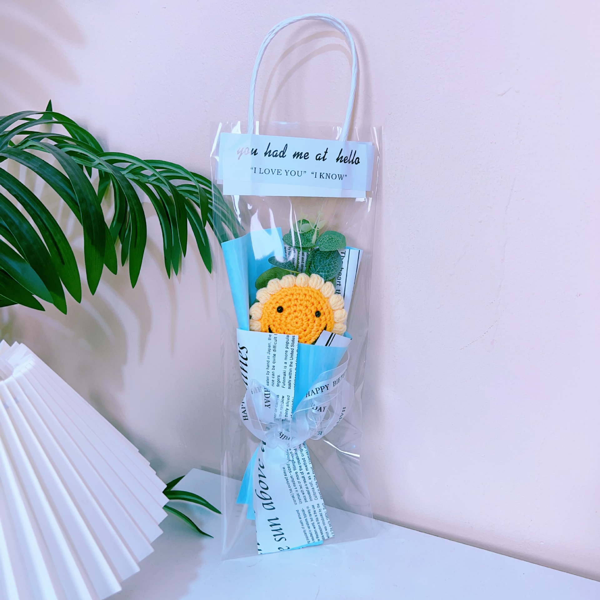 웃는 해바라기 (파란색 포장) + 선물 가방