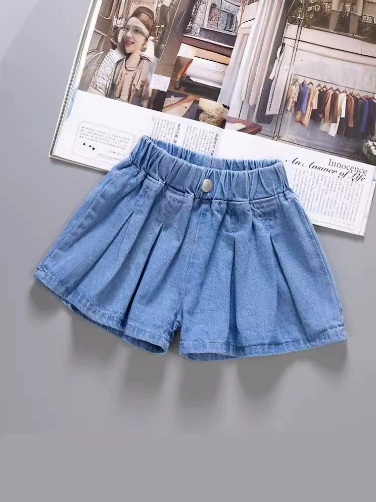 Детская джинсовая юбка, шорты, тонкие брюки, оптом, западный стиль, детская одежда