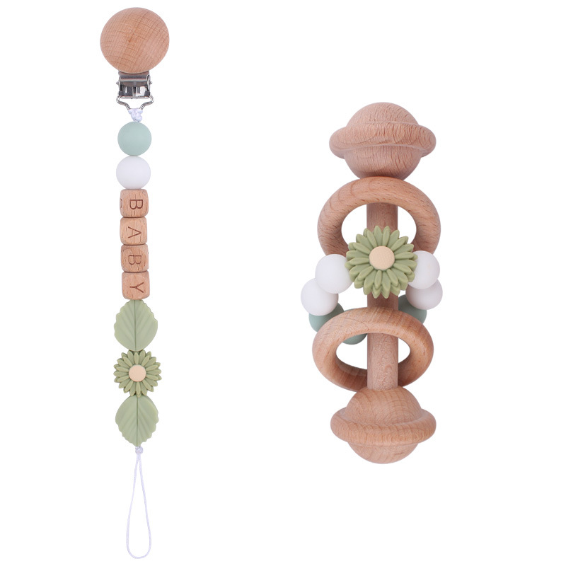 New Beech juguete para niños sonajero mordedor calmante bebé DIY Daisy cuentas de silicona Cadena de pezón conjunto de dos piezas