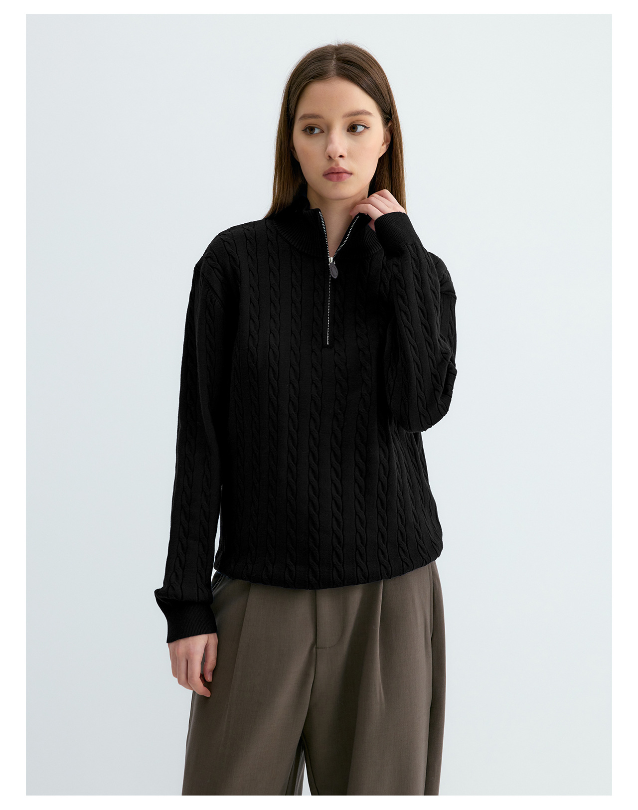 UNF 250g Half-Zip Cable-Knit Mock-Neck Sweater
