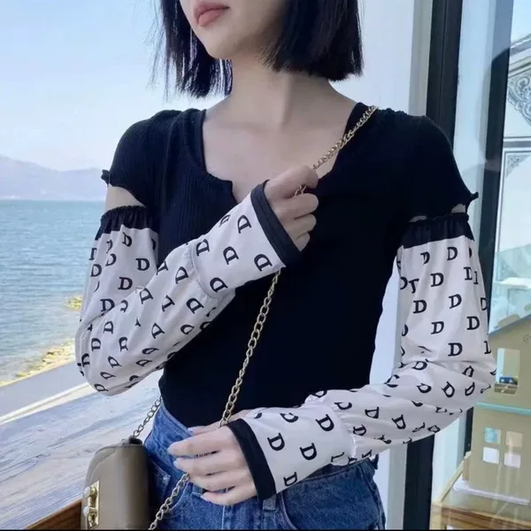 Sunscreen Sleeves Women's Ice Silk Breathable Printed Letter Sunscreen Sleeves Outdoor Riding Driving Sleeves Sunscreen Ice Sleeves