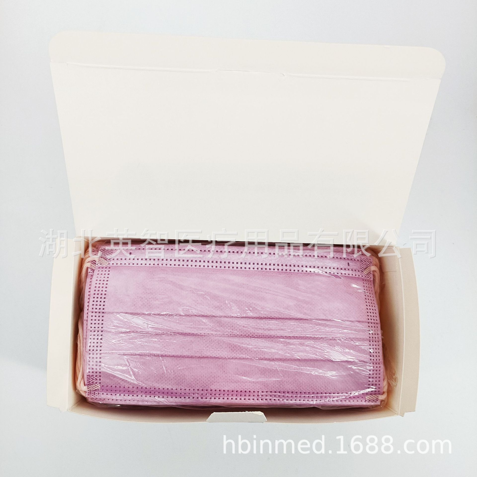 四层平面口罩 粉色全彩90bfe熔喷布Type IIR欧盟CE白名单工厂直销