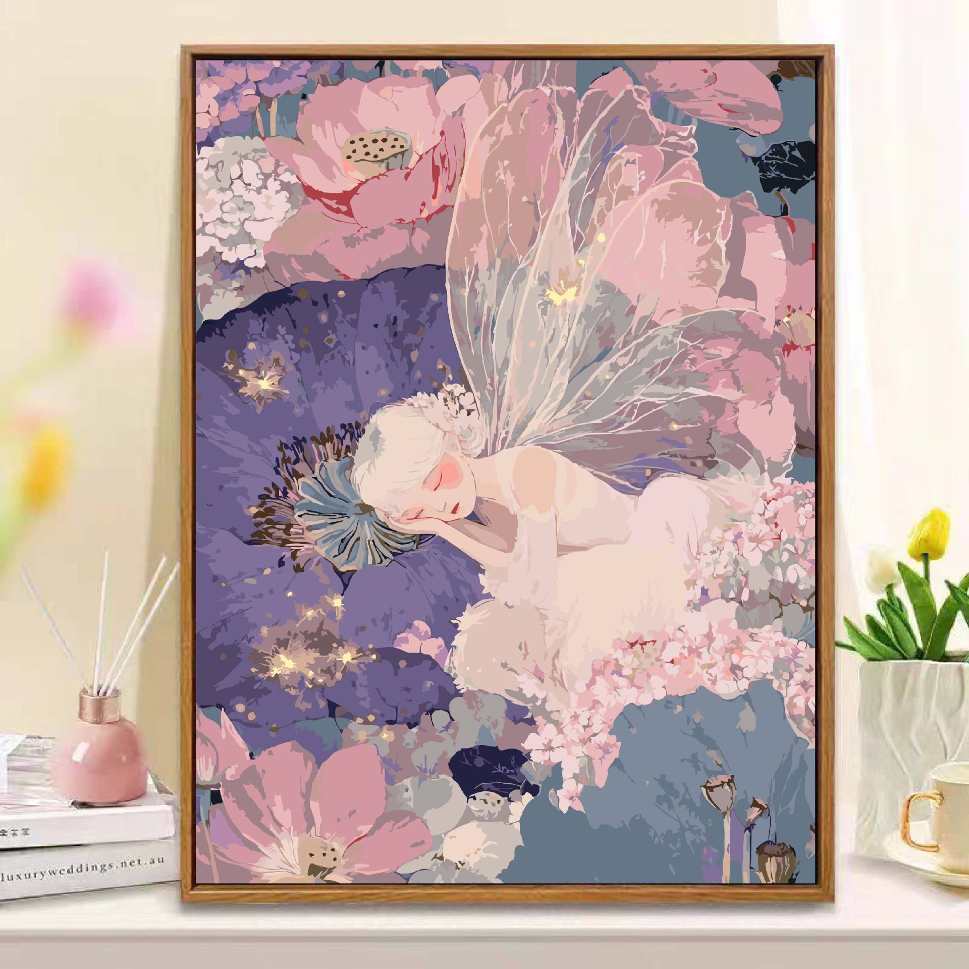 Fada de flores diy pintura al óleo digital curar el departamento de alta belleza acrílico descompresión pintura a mano pintura de color artesanal
