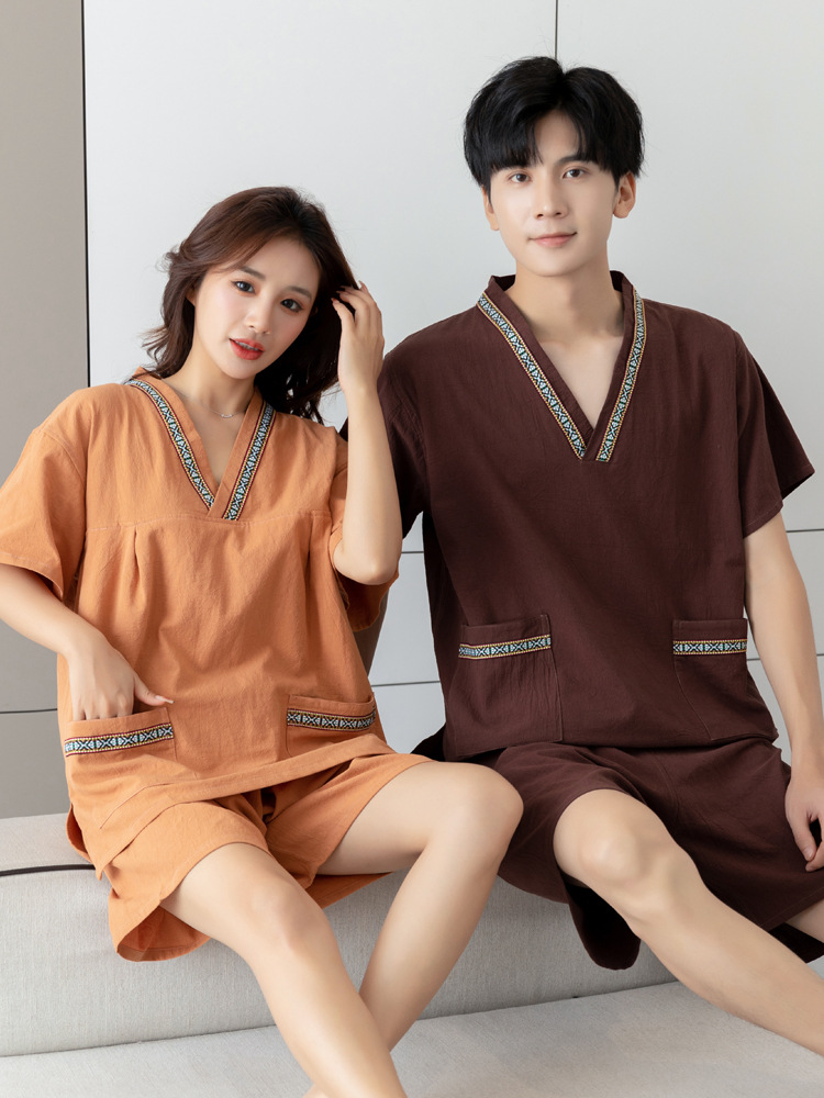 땀 옷 여자와 남자 플러스 사이즈 커플 목욕 옷 뚱뚱한 손님 잠옷 발 치료 마사지 사우나