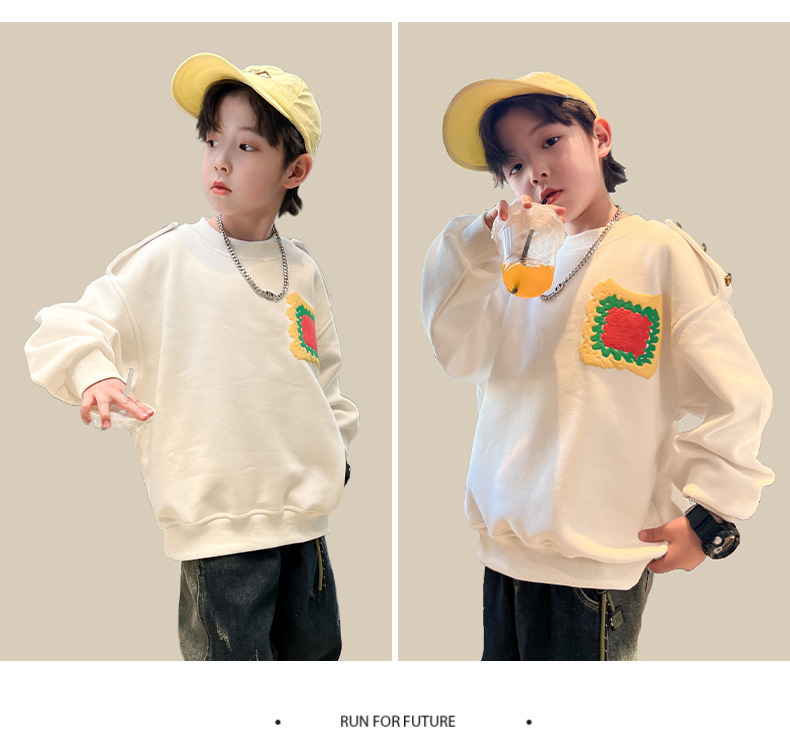 Detské oblečenie, chlapčenské oblečenie, biela mikina, jar a štýly, nové topy 2024, stredná až veľká detská jeseň_voghion.com