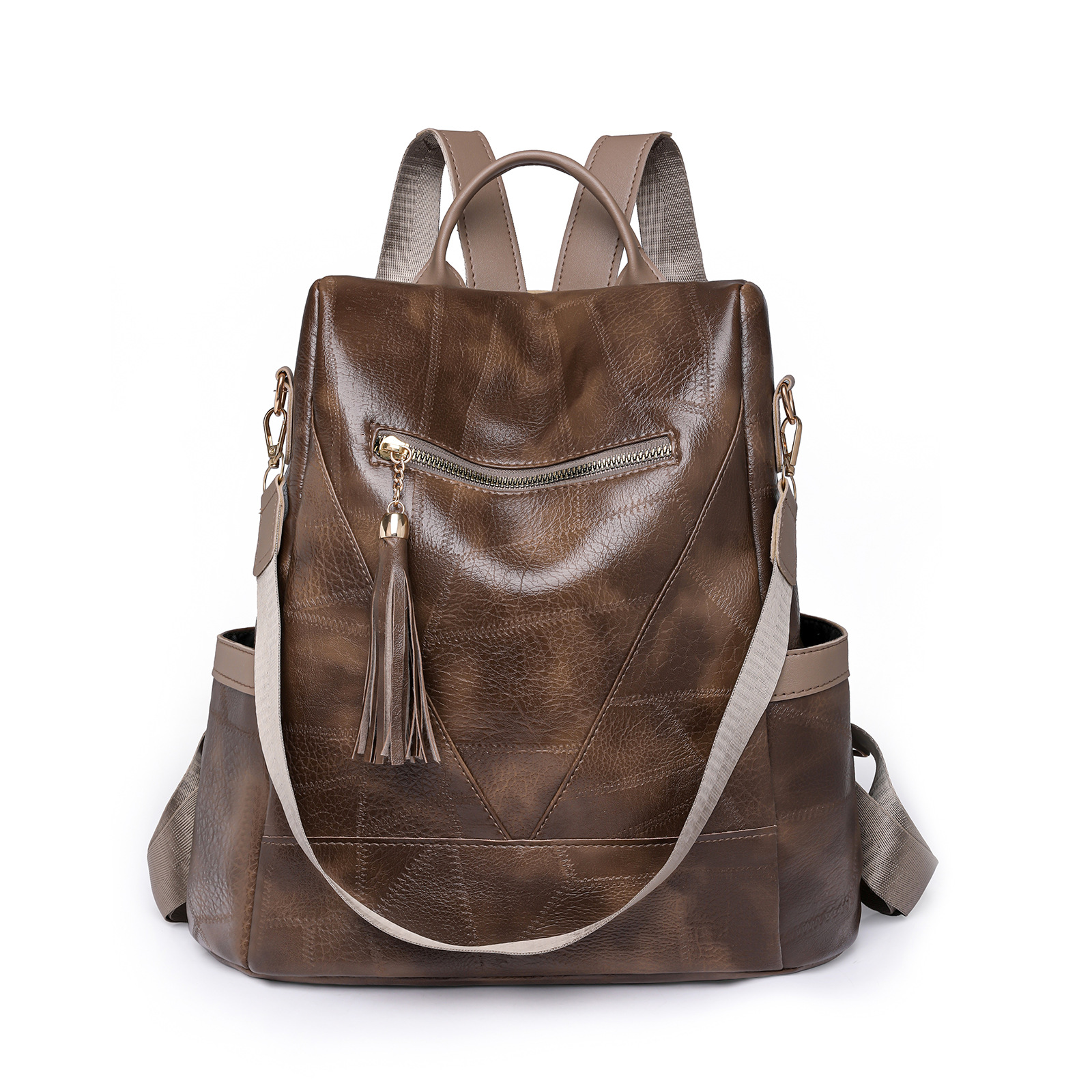 Comercio exterior al por mayor 2023 nuevo estilo retro damas mochila antirrobo moda borla mochila de viaje al aire libre de gran capacidad