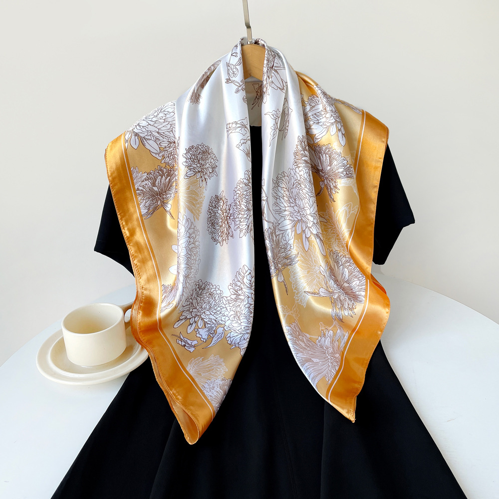 Women's Large Square Silk Scarf 90x90cm Retro Style Print Headscarf Middle Eastern Satin Fashion Accessory_voghion.com