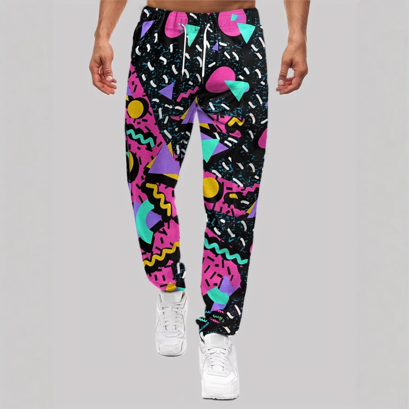 Men's Retro 80S Pop Art Print Sweatpants, Color-Blocking Trendy Casual Pants, Loose-Fit Sports Trousers Wholesale Men's Retro 80S Pop Art Print Sweatpants, Color-Blocking Trendy Casual Pants, Loose-Fit Sports Trousers Wholesale