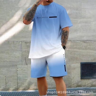 Vacation Men's 2024 Summer New Short-Sleeved Shorts Beach Casual 3D Small Coconut Tree Print Beach Suit Vacation Men's 2024 Summer New Short-Sleeved Shorts Beach Casual 3D Small Coconut Tree Print Beach Suit