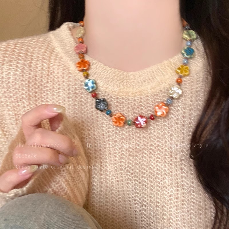 Colar de contas de vidro estilo étnico dopamina para mulher_voghion.com