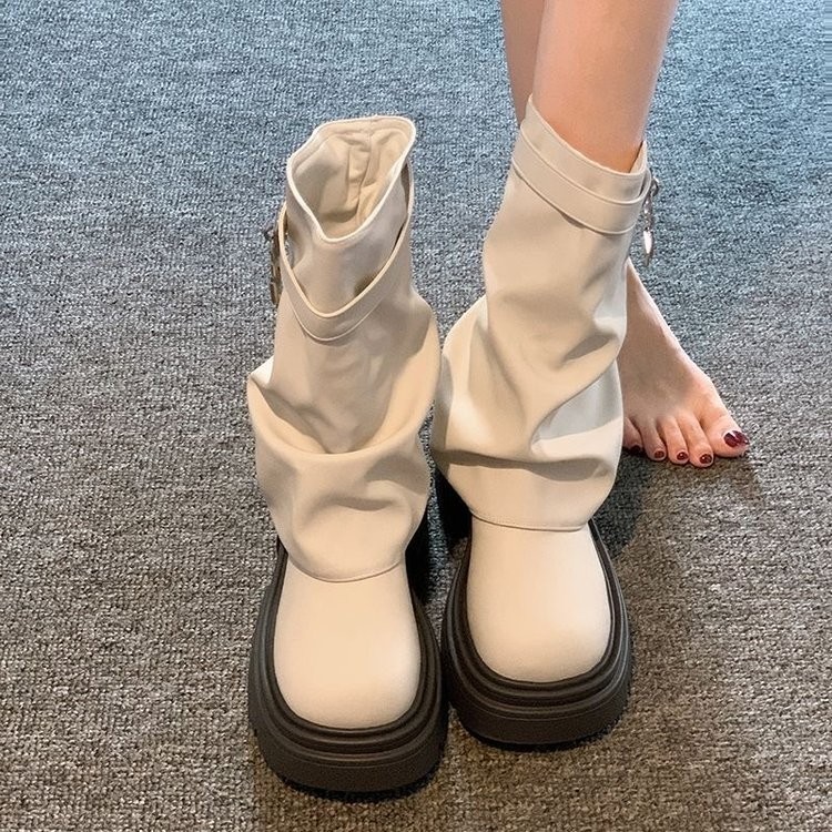 马丁靴网红短筒靴女款2025年秋季新款洋气潮流复古百搭厚底裤管靴|undefined