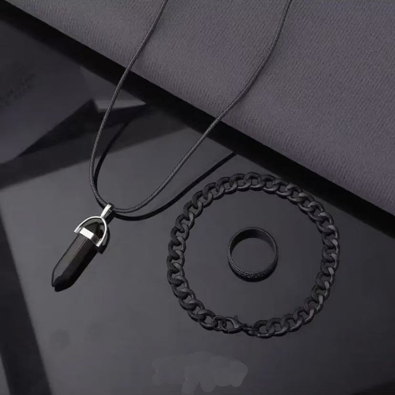 European and American Hot Selling Amazon Temu Spiral Straight Necklace Chain Ring Bracelet Necklace Hip Hop 3 Sets Wholesale