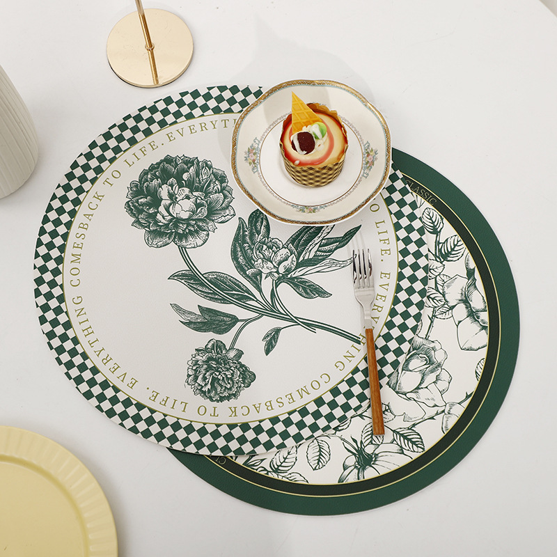 New Ink Painting Leather Placemat Dining Table Decorative Placemat Western Placemat Waterproof Oil-proof Heat Insulation Mat Cup Tea Mat