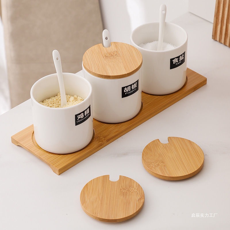 caja de condimento de cerámica doméstica, conjunto combinado de utensilios de cocina, tanque de condimento de sal salina