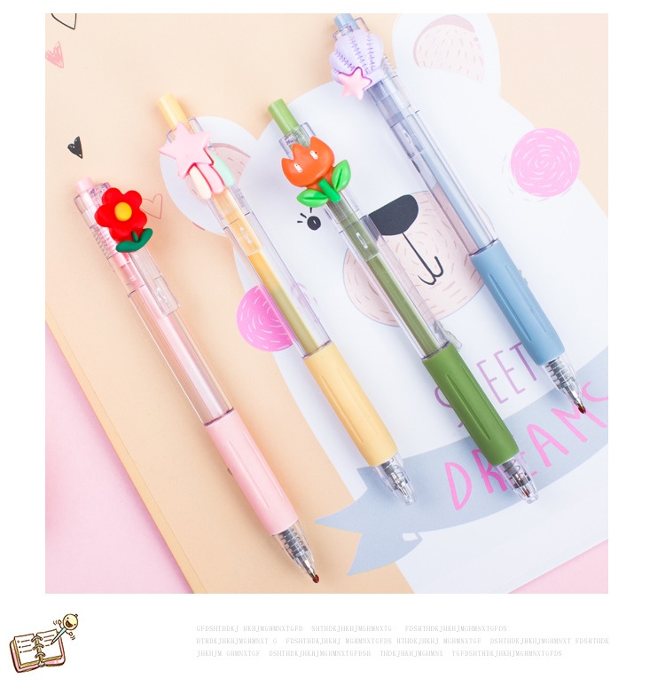 Cartoon Morandi Pressing Pen Cute Ins Style Fruit Animal Decoration 0.5mm Black Push Type Gel Pen display picture 2