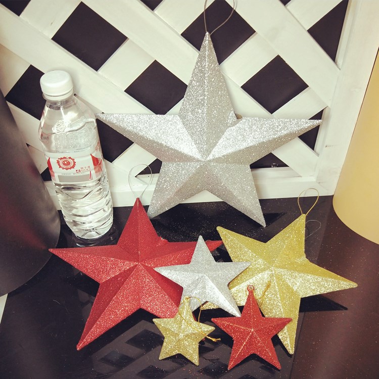 Christmas Star Pendant Gold Christmas Tree Ornament Silver and Red Star Hotel and Shopping Mall Window Decorations