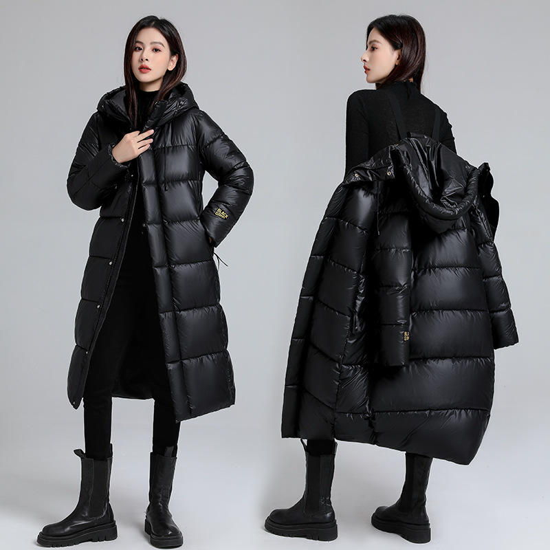 Oro negro largo plumón algodón chaqueta de algodón mujer invierno 2024 nueva pareja suelta gruesa chaqueta de algodón rodilla