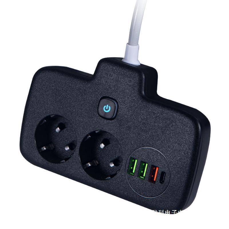一转二电源扩展短线插座欧规欧美排插苹果PD快充办公家用插