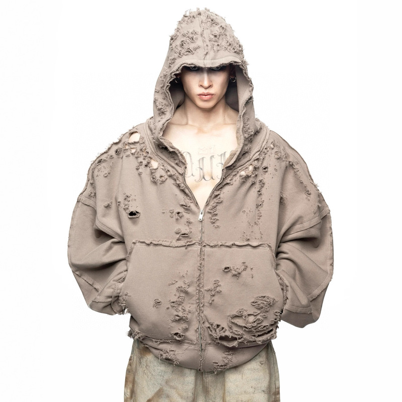 Latui Atelier Rose Park Caiying and Guan Xiaotong's Same Style Distressed Zipper Sweatshirt Distressed Jacket