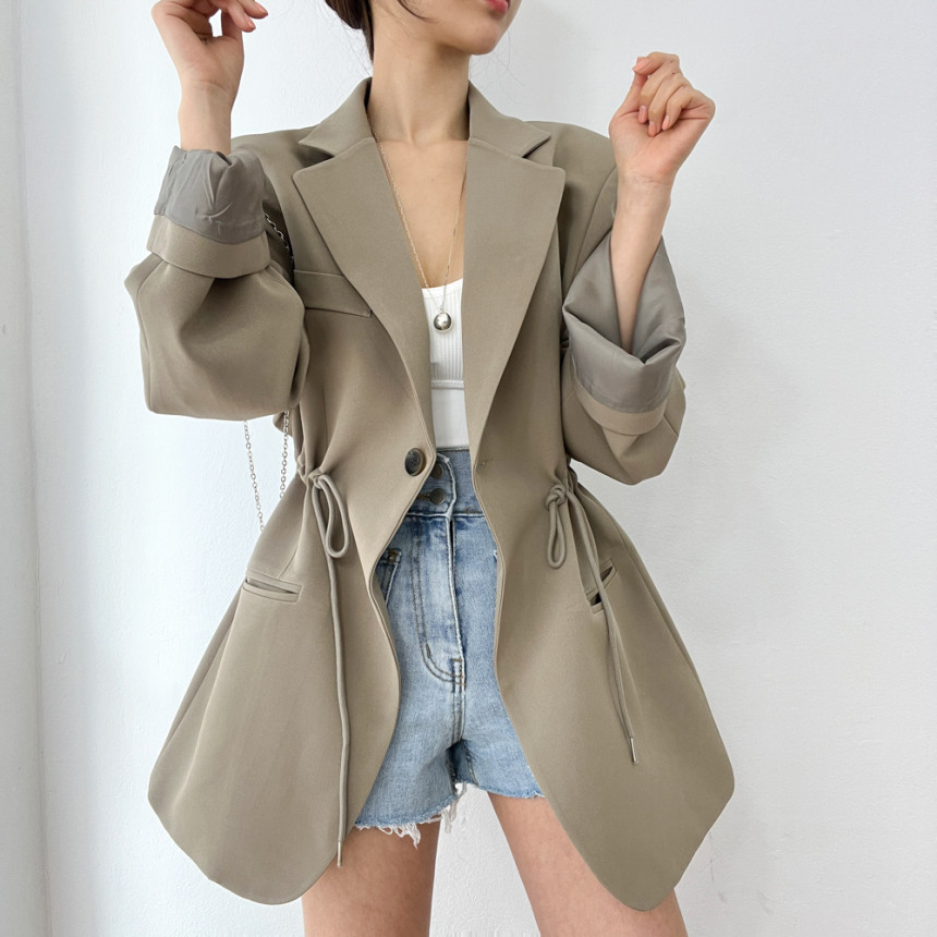 Korean Chic Autumn And Winter French Retro Style Blazer With Drawstring Waist, Slimming Effect, Pockets, Versatile_ecoleips.com