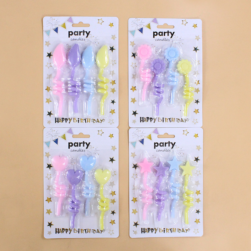 Bulk Birthday Colorful Curved Thumbs-Up Creative Heart-Shaped Candle Sticks 4-Pack Wobbly Rotating Candles