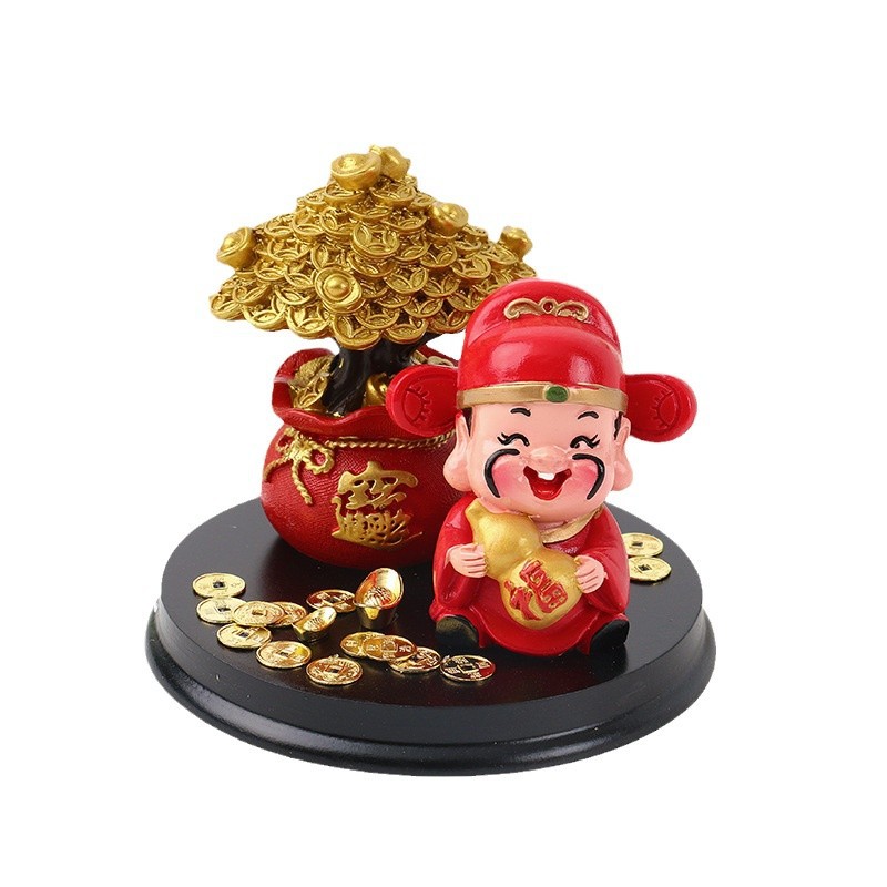 Creativo dibujos animados novela resina artesanía decoración del coche consola central Dios de la riqueza fortuna árbol combinación decoración adornos