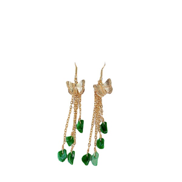 Fashionable long elegant emerald earrings jade