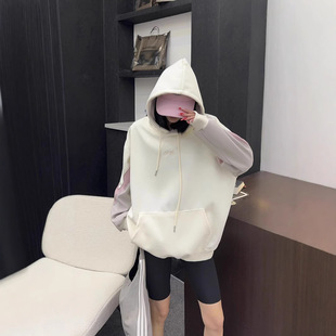 Hooded Sweater Women's 2025 Spring New Stitching Contrast Loose Korean Casual Top Lazy Style Pullover Jacket