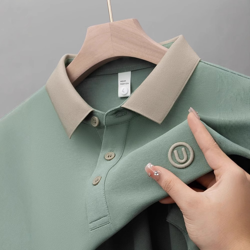 Light and Thin Embroidered Men's Short-Sleeved Polo Shirt 2025 Summer Thin Contrast Lapel Casual T-Shirt Loose Top for Men