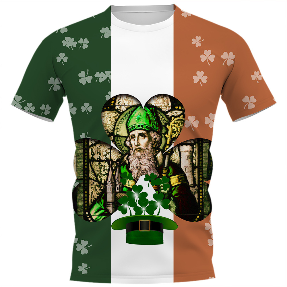 Camiseta vendedora caliente transfronteriza Día de San Patricio 3D Impresión digital camiseta adolescentes hombres cuello redondo manga corta top
