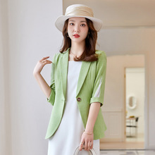 2022新款纯色chic韩版西装休闲一粒扣时尚气质淑女绿色外套上衣女